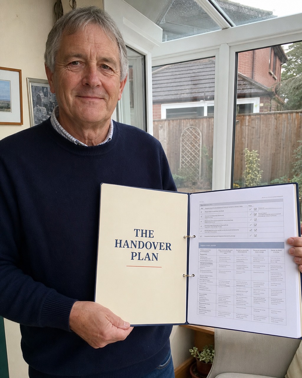 David R. presenting his completed Handover Plan folder