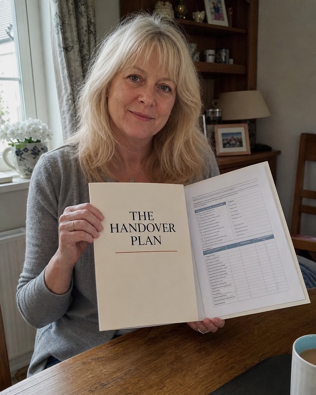 Monica G. with her completed Handover Plan folder